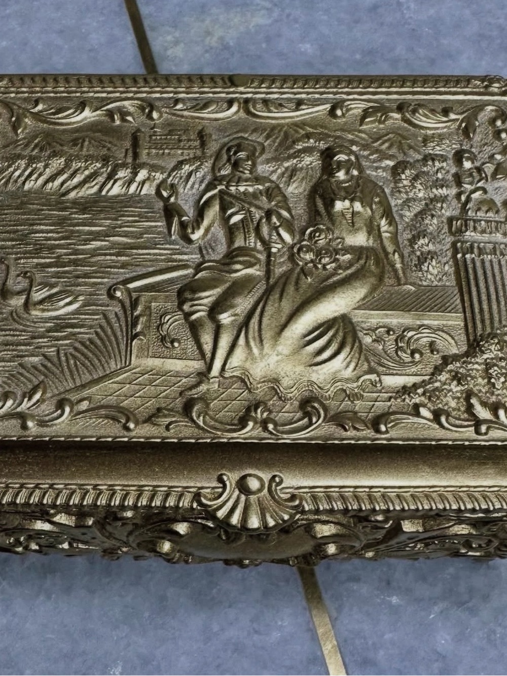 Ornate Gold Relief Jewelry Box - Vintage 1950s